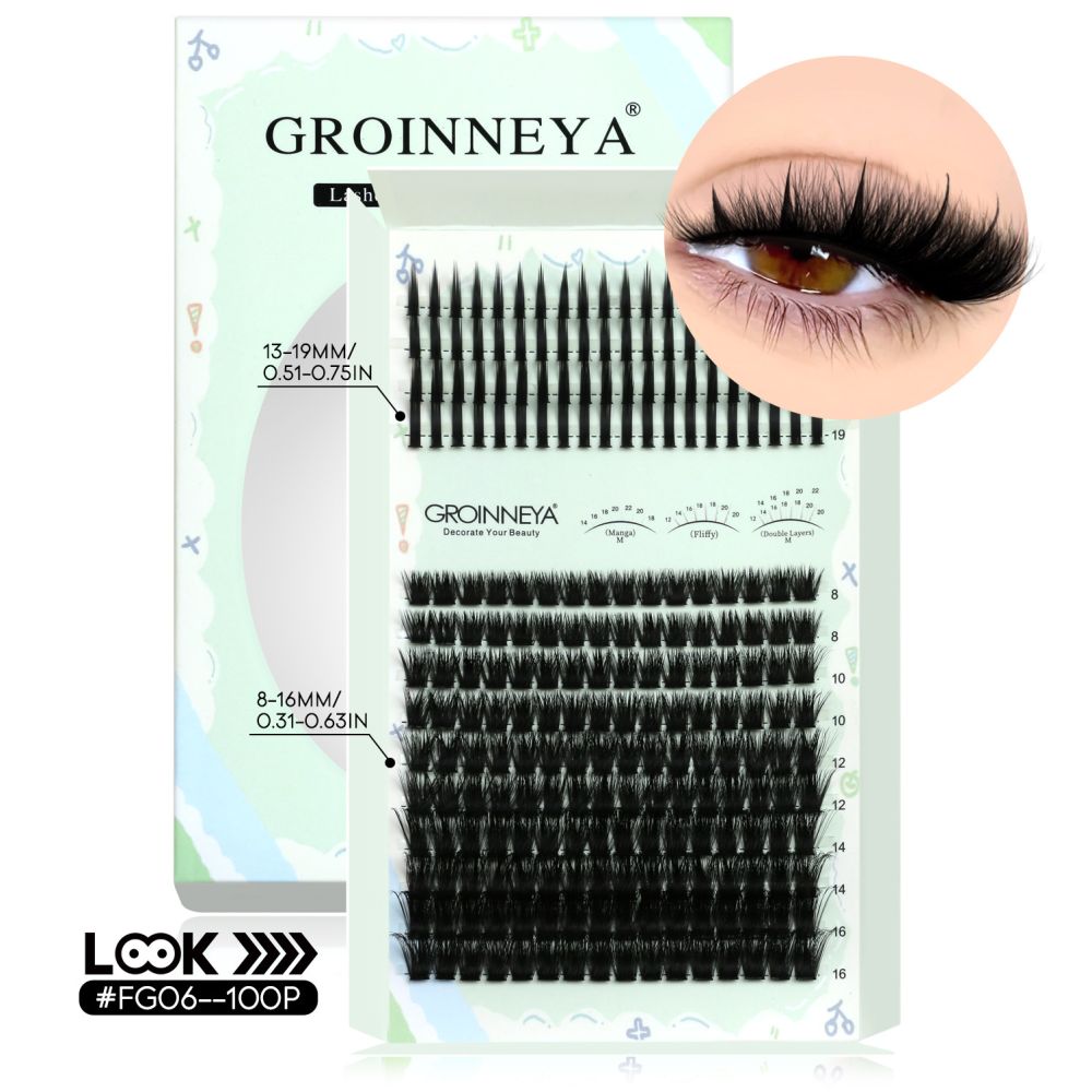 GROINNEYA New Mixed Blood Style False Eyelash Set Thick Little Devil Single Cluster Eyelash Multiple Density Mixed Mixing
