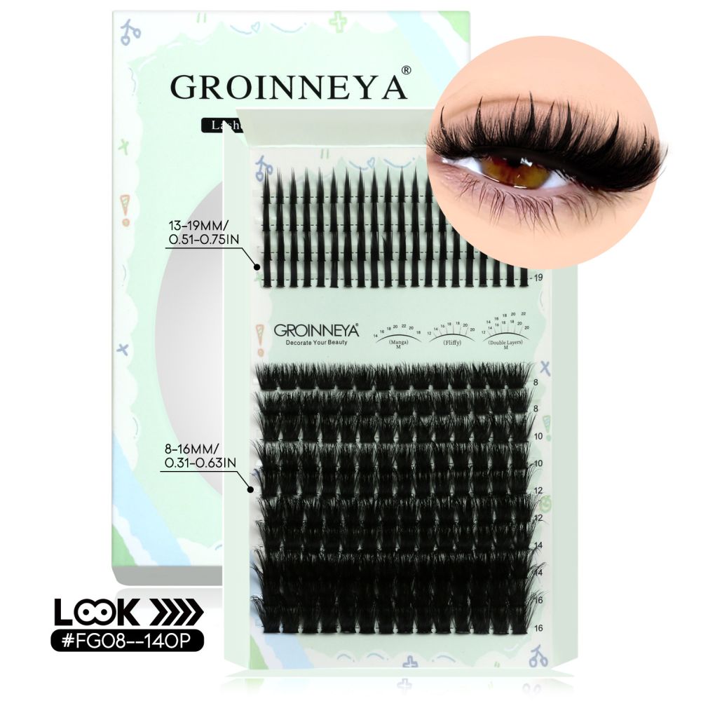 GROINNEYA New Mixed Blood Style False Eyelash Set Thick Little Devil Single Cluster Eyelash Multiple Density Mixed Mixing