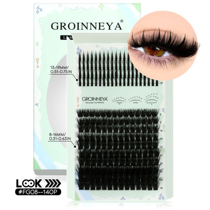GROINNEYA New Mixed Blood Style False Eyelash Set Thick Little Devil Single Cluster Eyelash Multiple Density Mixed Mixing
