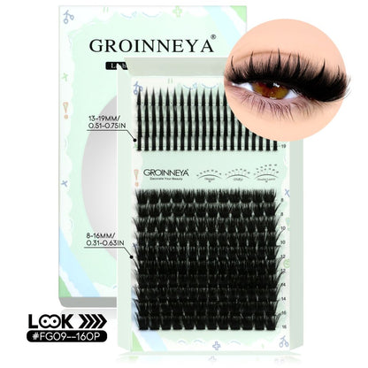 GROINNEYA New Mixed Blood Style False Eyelash Set Thick Little Devil Single Cluster Eyelash Multiple Density Mixed Mixing