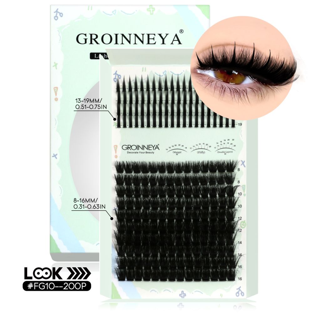 GROINNEYA New Mixed Blood Style False Eyelash Set Thick Little Devil Single Cluster Eyelash Multiple Density Mixed Mixing