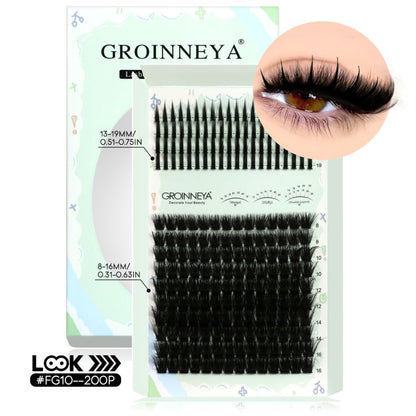 GROINNEYA New Mixed Blood Style False Eyelash Set Thick Little Devil Single Cluster Eyelash Multiple Density Mixed Mixing