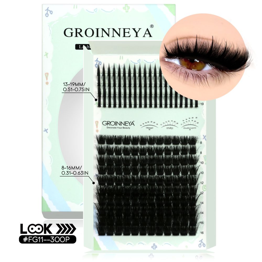 GROINNEYA New Mixed Blood Style False Eyelash Set Thick Little Devil Single Cluster Eyelash Multiple Density Mixed Mixing