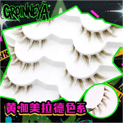 GROINNEYA tea brown light luxury cross transparent stem air feeling one piece natural false eyelashes personality niche image 3