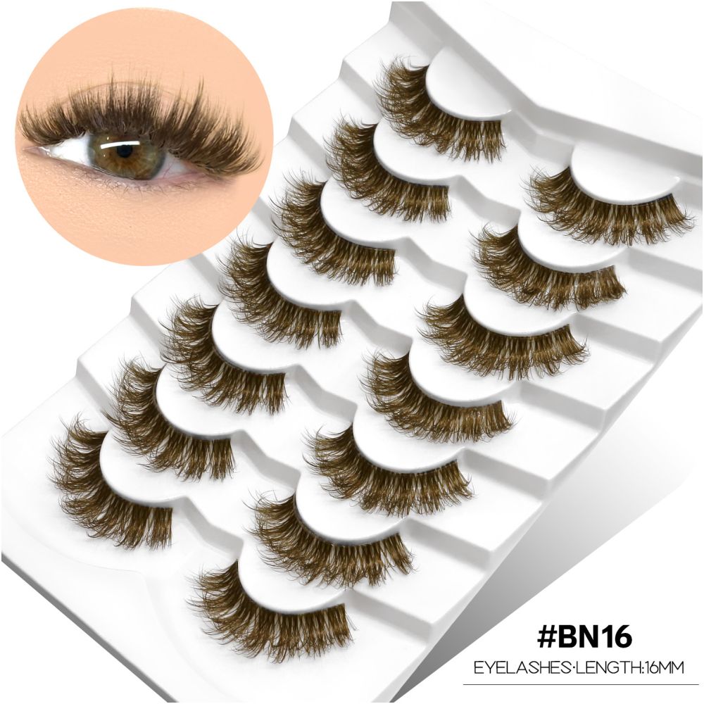 GROINNEYA tea brown light luxury cross transparent stem air feeling one piece natural false eyelashes personality niche