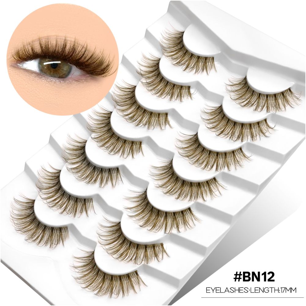 GROINNEYA tea brown light luxury cross transparent stem air feeling one piece natural false eyelashes personality niche