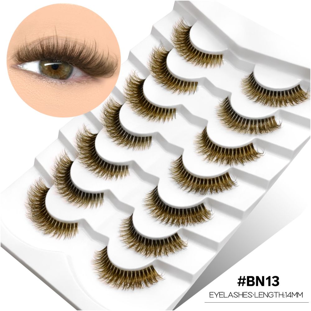 GROINNEYA tea brown light luxury cross transparent stem air feeling one piece natural false eyelashes personality niche