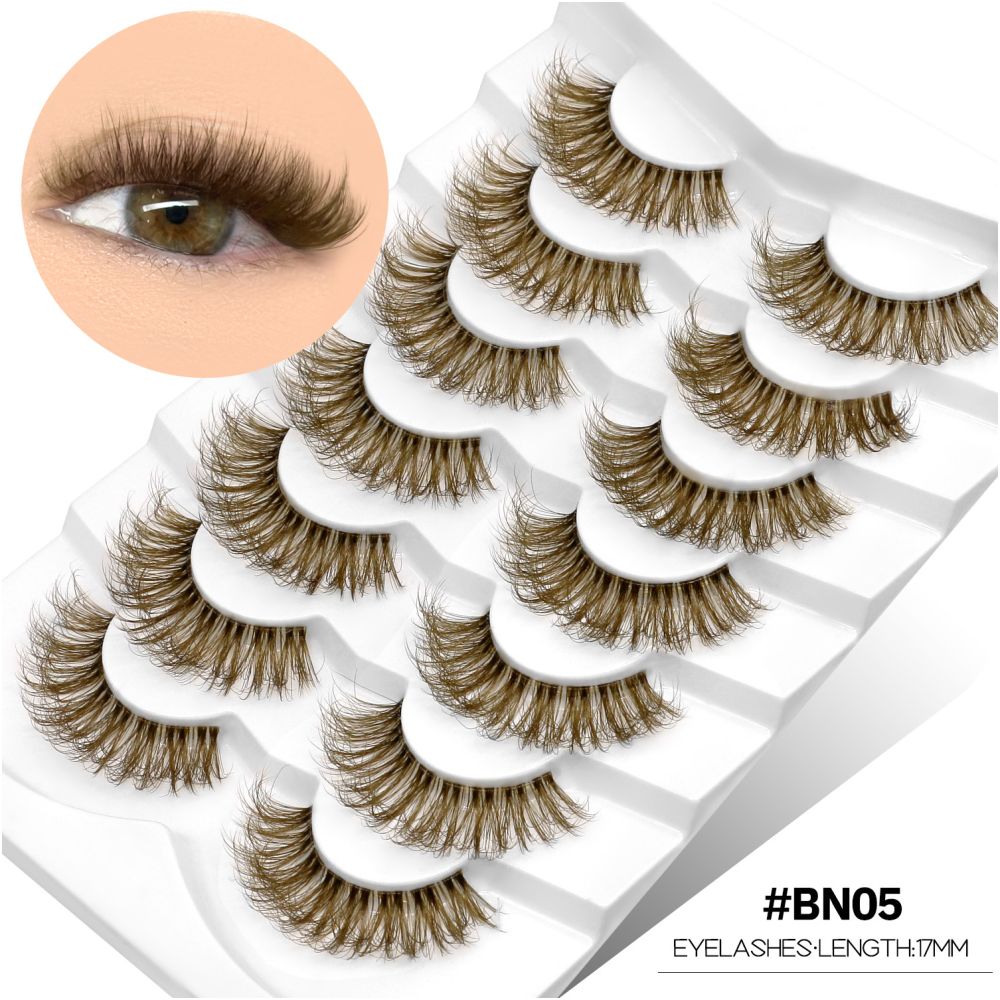 GROINNEYA tea brown light luxury cross transparent stem air feeling one piece natural false eyelashes personality niche