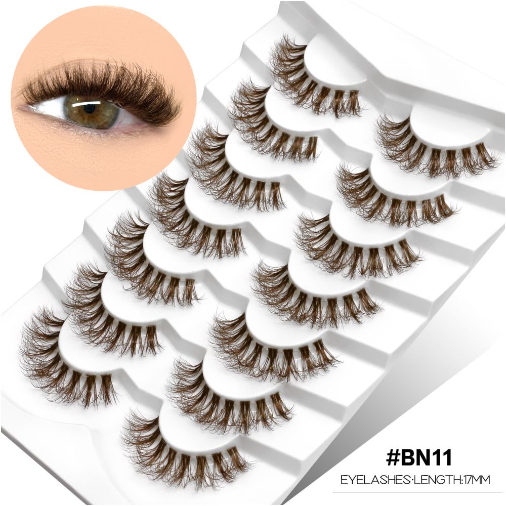 GROINNEYA tea brown light luxury cross transparent stem air feeling one piece natural false eyelashes personality niche