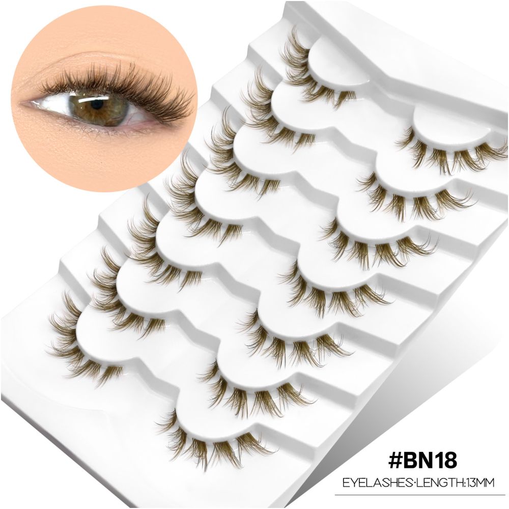 GROINNEYA tea brown light luxury cross transparent stem air feeling one piece natural false eyelashes personality niche