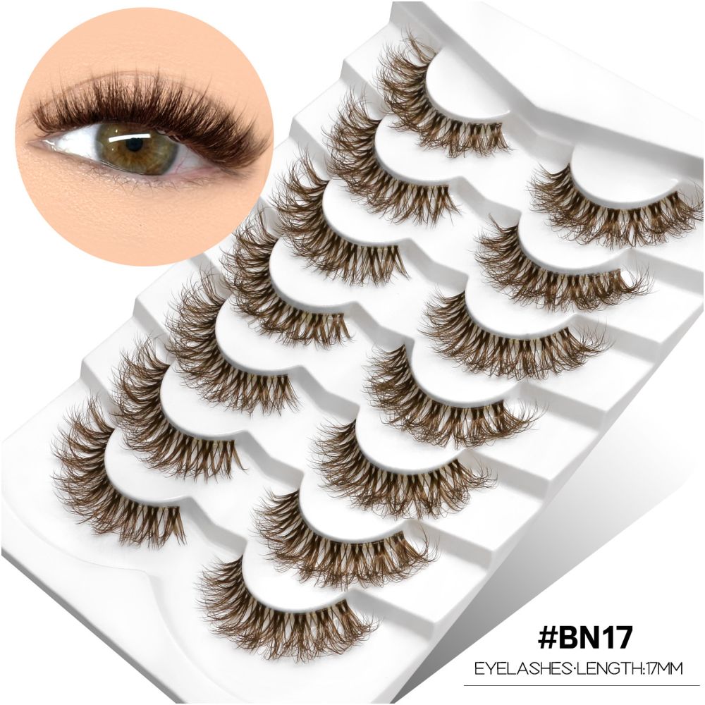 GROINNEYA tea brown light luxury cross transparent stem air feeling one piece natural false eyelashes personality niche