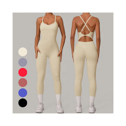 European and American yoga jumpsuit women s cross back beauty and hip lifting fitness one piece jumpsuit sports suit with adjustable buckle image 0