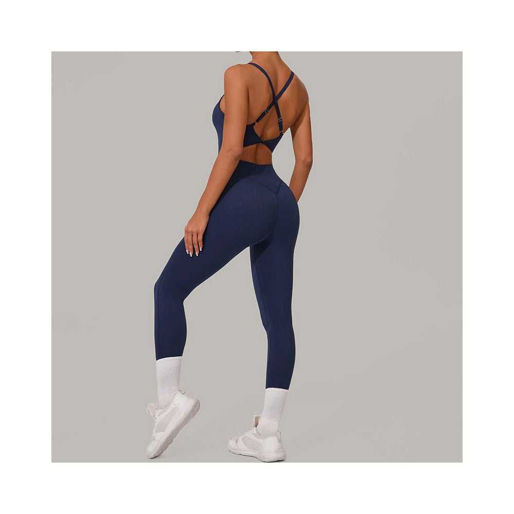 European and American yoga jumpsuit women s cross back beauty and hip lifting fitness one piece jumpsuit sports suit with adjustable buckle
