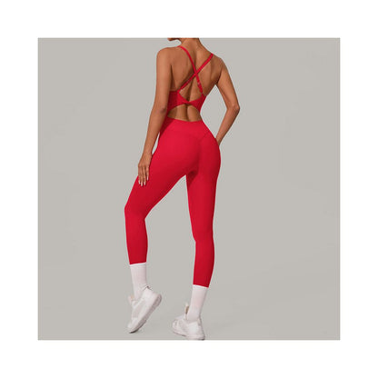 European and American yoga jumpsuit women s cross back beauty and hip lifting fitness one piece jumpsuit sports suit with adjustable buckle image 2
