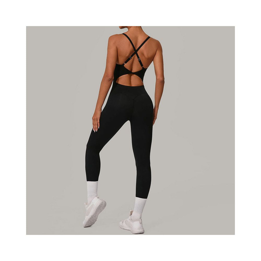 European and American yoga jumpsuit women s cross back beauty and hip lifting fitness one piece jumpsuit sports suit with adjustable buckle image 3
