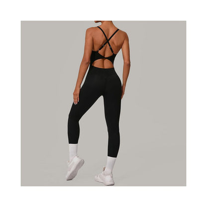 European and American yoga jumpsuit women s cross back beauty and hip lifting fitness one piece jumpsuit sports suit with adjustable buckle image 3