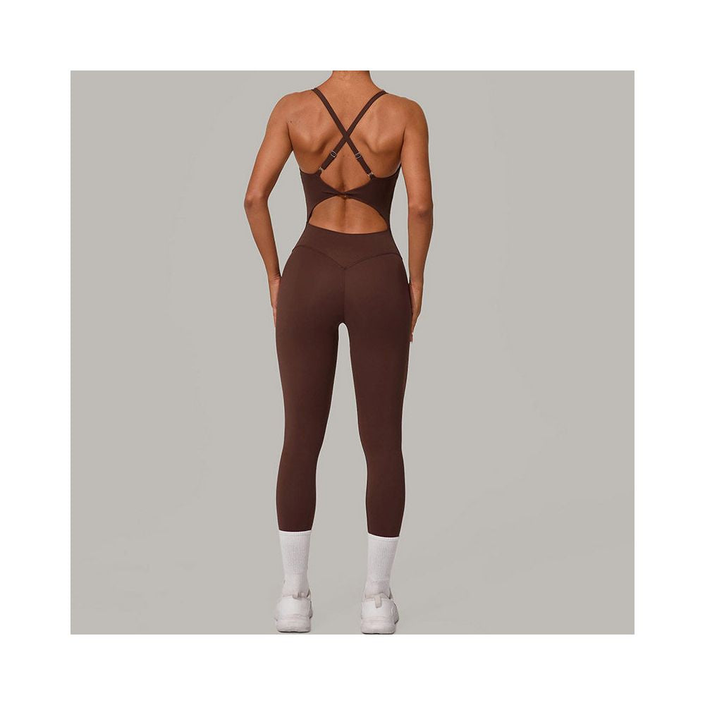 European and American yoga jumpsuit women s cross back beauty and hip lifting fitness one piece jumpsuit sports suit with adjustable buckle image 4