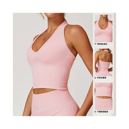 Seamless chest cushion neck hanging beautiful back yoga bra beautiful back summer sports bra fitness top outerwear base layer image 2