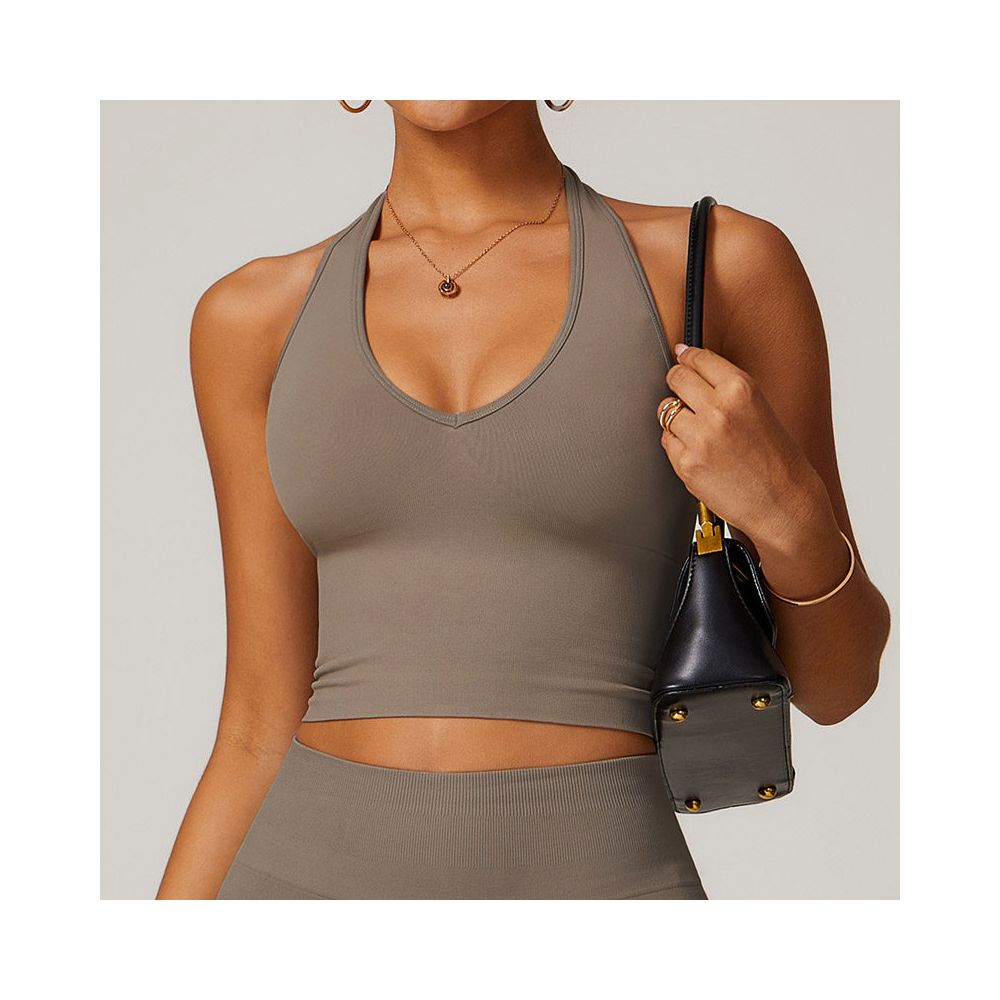 Seamless chest cushion neck hanging beautiful back yoga bra beautiful back summer sports bra fitness top outerwear base layer image 4