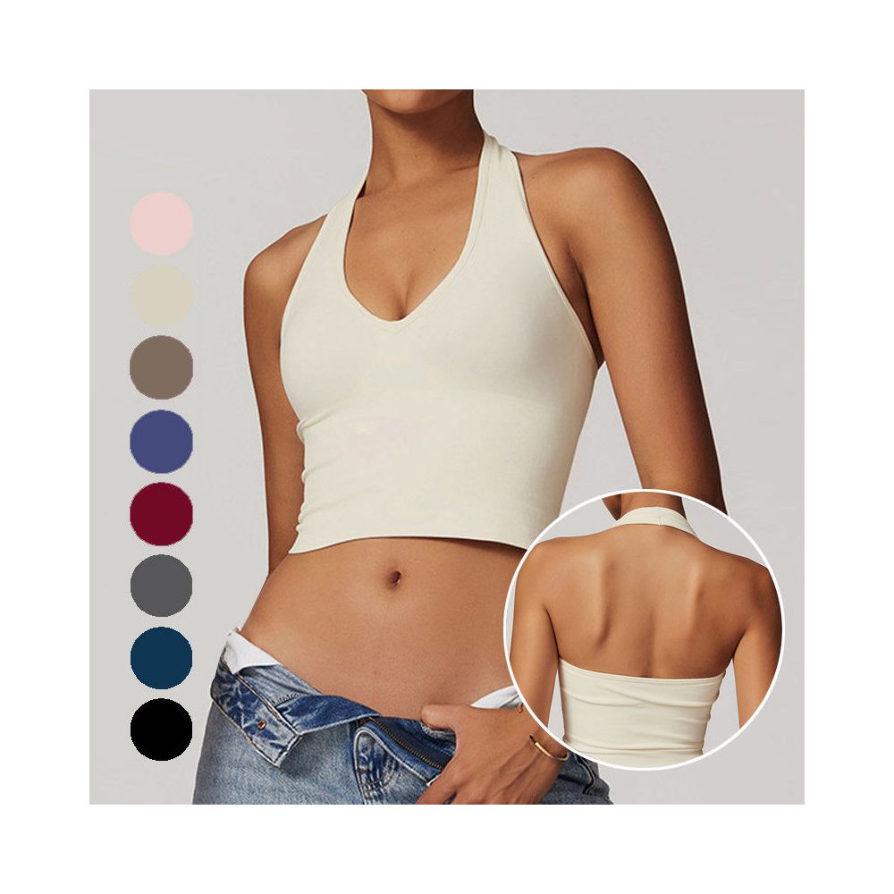 Seamless chest cushion neck hanging beautiful back yoga bra beautiful back summer sports bra fitness top outerwear base layer image 0