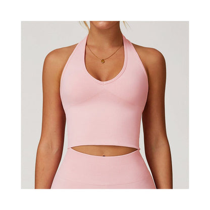 Seamless chest cushion neck hanging beautiful back yoga bra beautiful back summer sports bra fitness top outerwear base layer