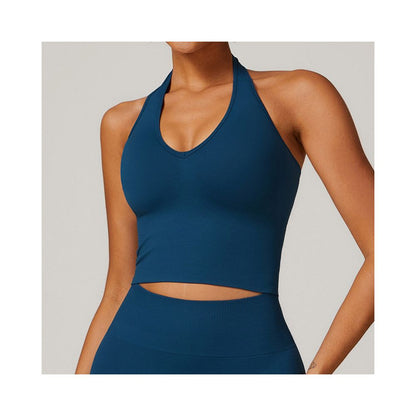 Seamless chest cushion neck hanging beautiful back yoga bra beautiful back summer sports bra fitness top outerwear base layer