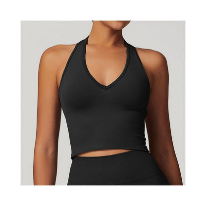 Seamless chest cushion neck hanging beautiful back yoga bra beautiful back summer sports bra fitness top outerwear base layer