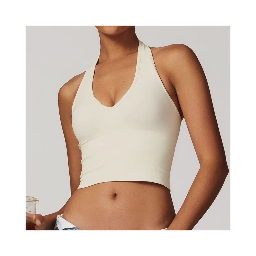 Seamless chest cushion neck hanging beautiful back yoga bra beautiful back summer sports bra fitness top outerwear base layer
