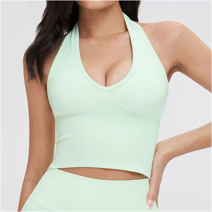 Seamless chest cushion neck hanging beautiful back yoga bra beautiful back summer sports bra fitness top outerwear base layer