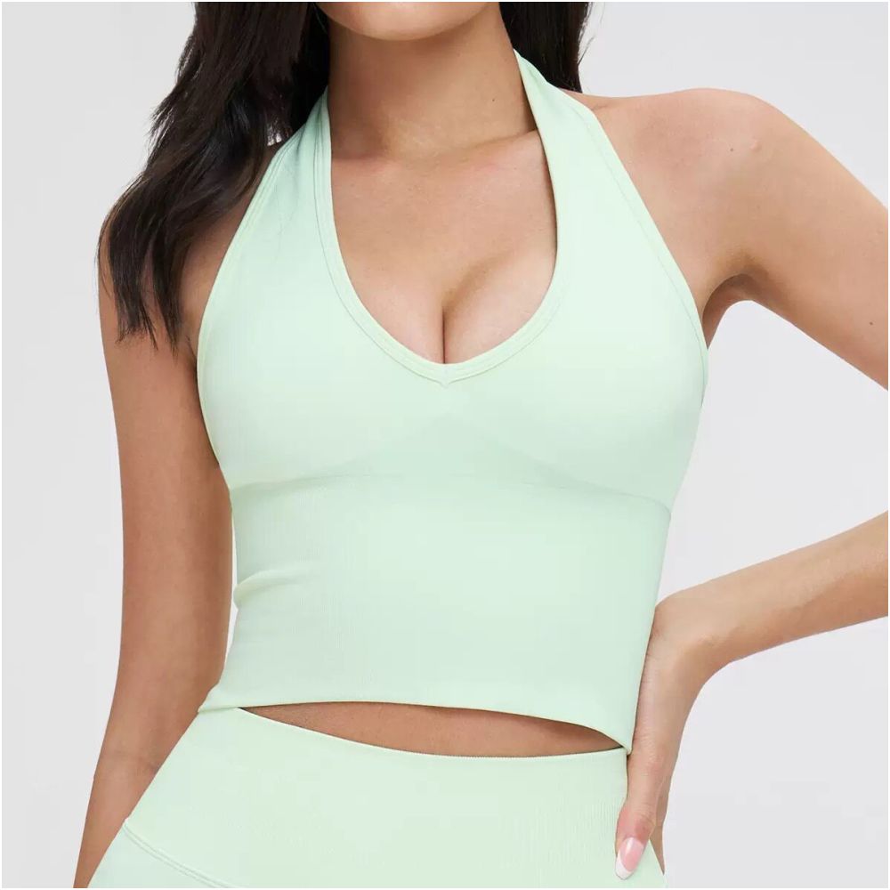 Seamless chest cushion neck hanging beautiful back yoga bra beautiful back summer sports bra fitness top outerwear base layer