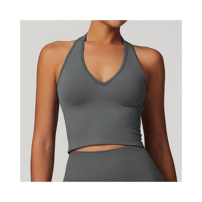 Seamless chest cushion neck hanging beautiful back yoga bra beautiful back summer sports bra fitness top outerwear base layer