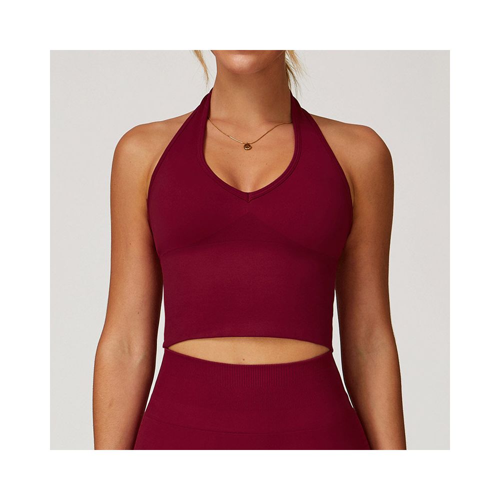 Seamless chest cushion neck hanging beautiful back yoga bra beautiful back summer sports bra fitness top outerwear base layer