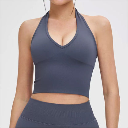 Seamless chest cushion neck hanging beautiful back yoga bra beautiful back summer sports bra fitness top outerwear base layer