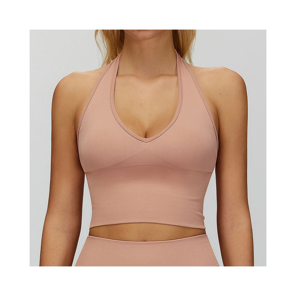 Seamless chest cushion neck hanging beautiful back yoga bra beautiful back summer sports bra fitness top outerwear base layer