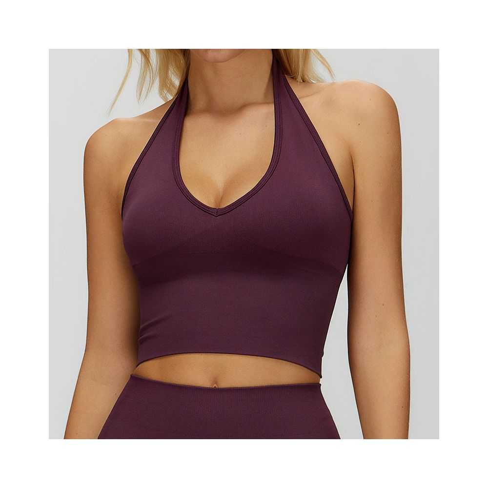 Seamless chest cushion neck hanging beautiful back yoga bra beautiful back summer sports bra fitness top outerwear base layer
