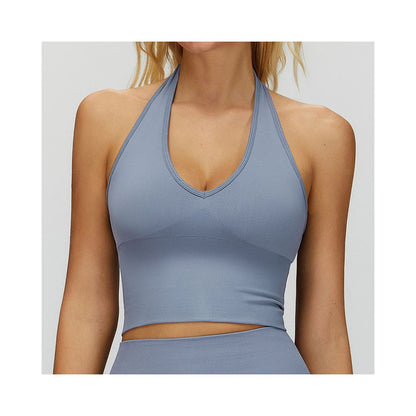 Seamless chest cushion neck hanging beautiful back yoga bra beautiful back summer sports bra fitness top outerwear base layer