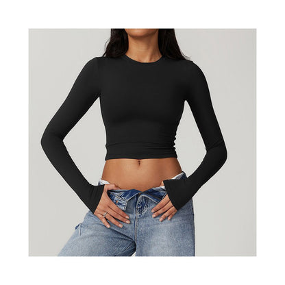 Spicy girl brushed hair tight fitting sports T shirt women s quick drying long sleeved yoga suit Pilates running base fitness top
