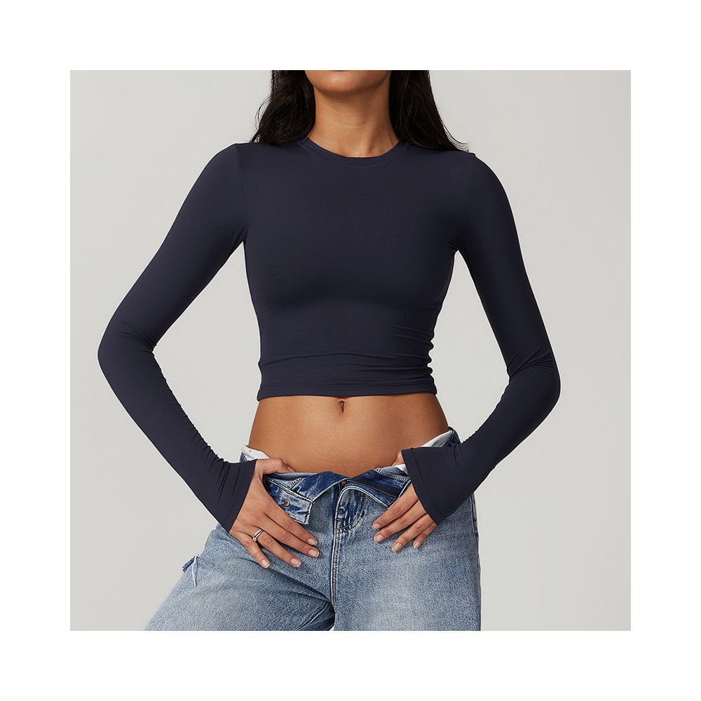 Spicy girl brushed hair tight fitting sports T shirt women s quick drying long sleeved yoga suit Pilates running base fitness top