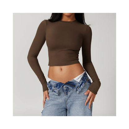 Spicy girl brushed hair tight fitting sports T shirt women s quick drying long sleeved yoga suit Pilates running base fitness top