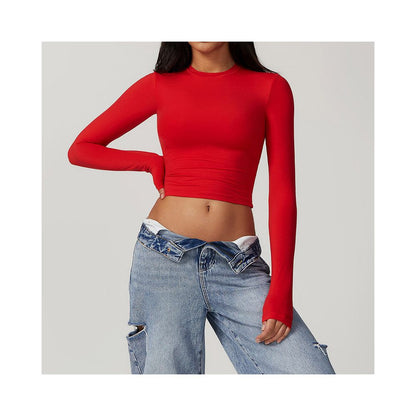 Spicy girl brushed hair tight fitting sports T shirt women s quick drying long sleeved yoga suit Pilates running base fitness top