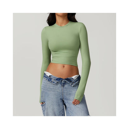 Spicy girl brushed hair tight fitting sports T shirt women s quick drying long sleeved yoga suit Pilates running base fitness top
