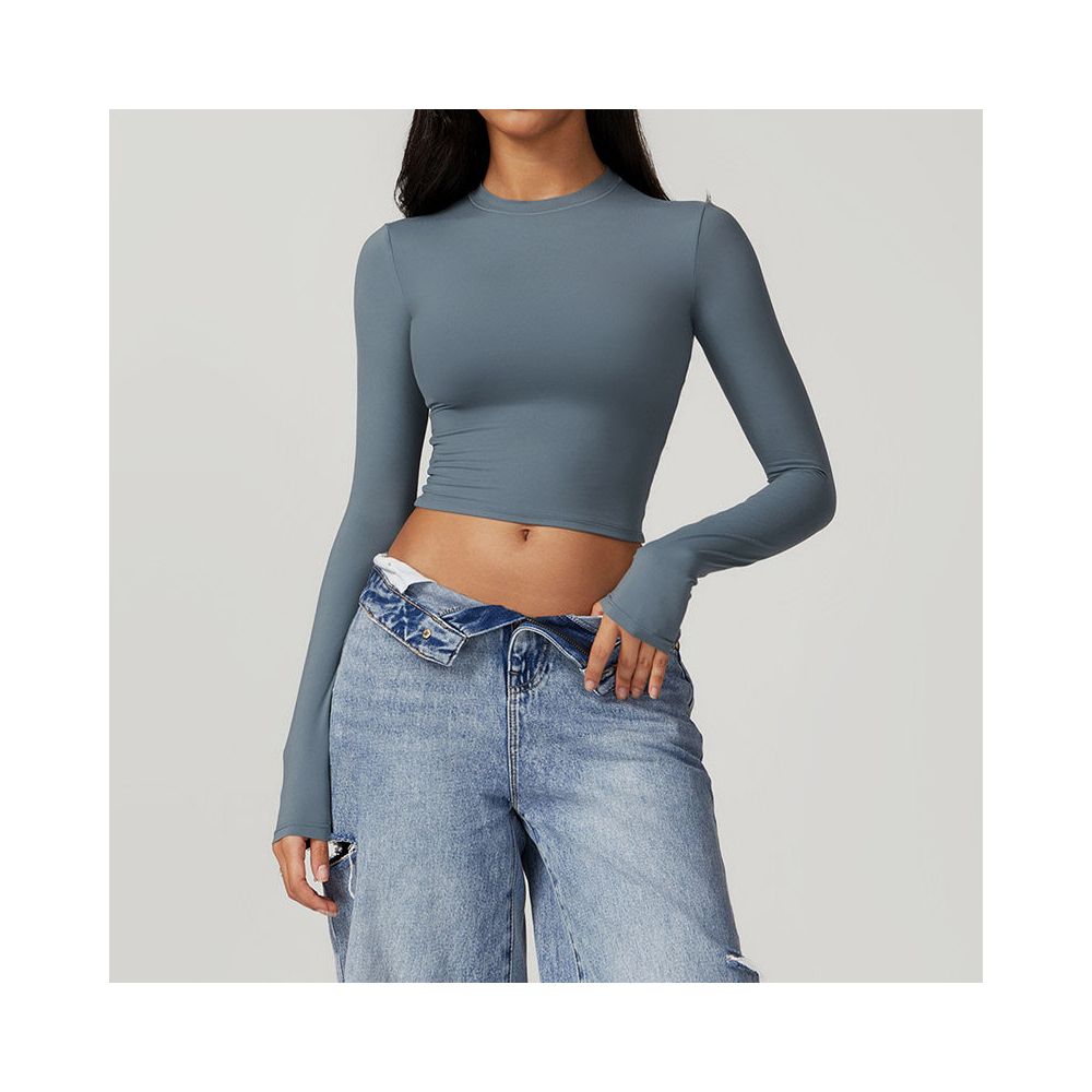 Spicy girl brushed hair tight fitting sports T shirt women s quick drying long sleeved yoga suit Pilates running base fitness top