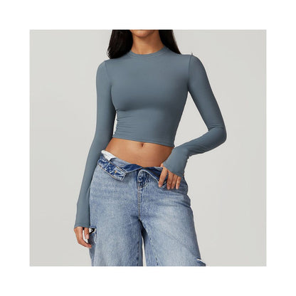 Spicy girl brushed hair tight fitting sports T shirt women s quick drying long sleeved yoga suit Pilates running base fitness top