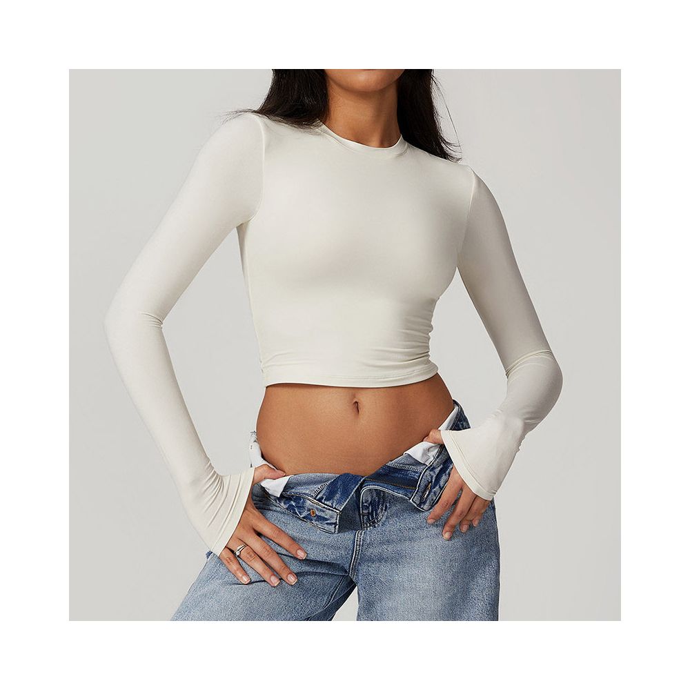 Spicy girl brushed hair tight fitting sports T shirt women s quick drying long sleeved yoga suit Pilates running base fitness top