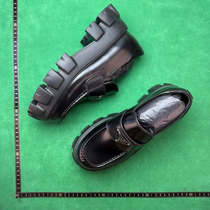 Prada - Monolith Brushed Leather Loafers