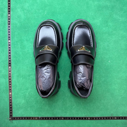 Prada - Monolith Brushed Leather Loafers