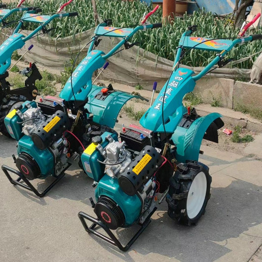 Enhanced Direct-connected Diesel Micro-tiller Hard-ground Soil Loosening Rotary Tiller Electric Start 195 Four-wheel Drive Cultivator