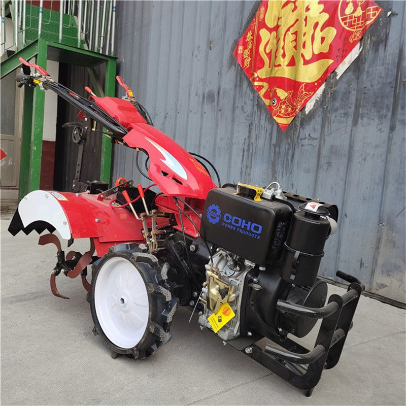 Enhanced Direct-connected Diesel Micro-tiller Hard-ground Soil Loosening Rotary Tiller Electric Start 195 Four-wheel Drive Cultivator