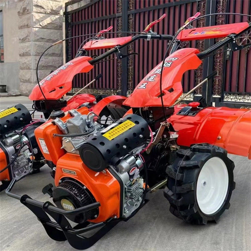 Enhanced Direct-connected Diesel Micro-tiller Hard-ground Soil Loosening Rotary Tiller Electric Start 195 Four-wheel Drive Cultivator
