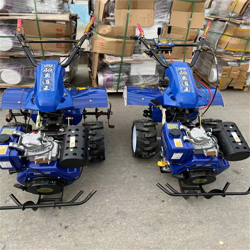 Enhanced Direct-connected Diesel Micro-tiller Hard-ground Soil Loosening Rotary Tiller Electric Start 195 Four-wheel Drive Cultivator